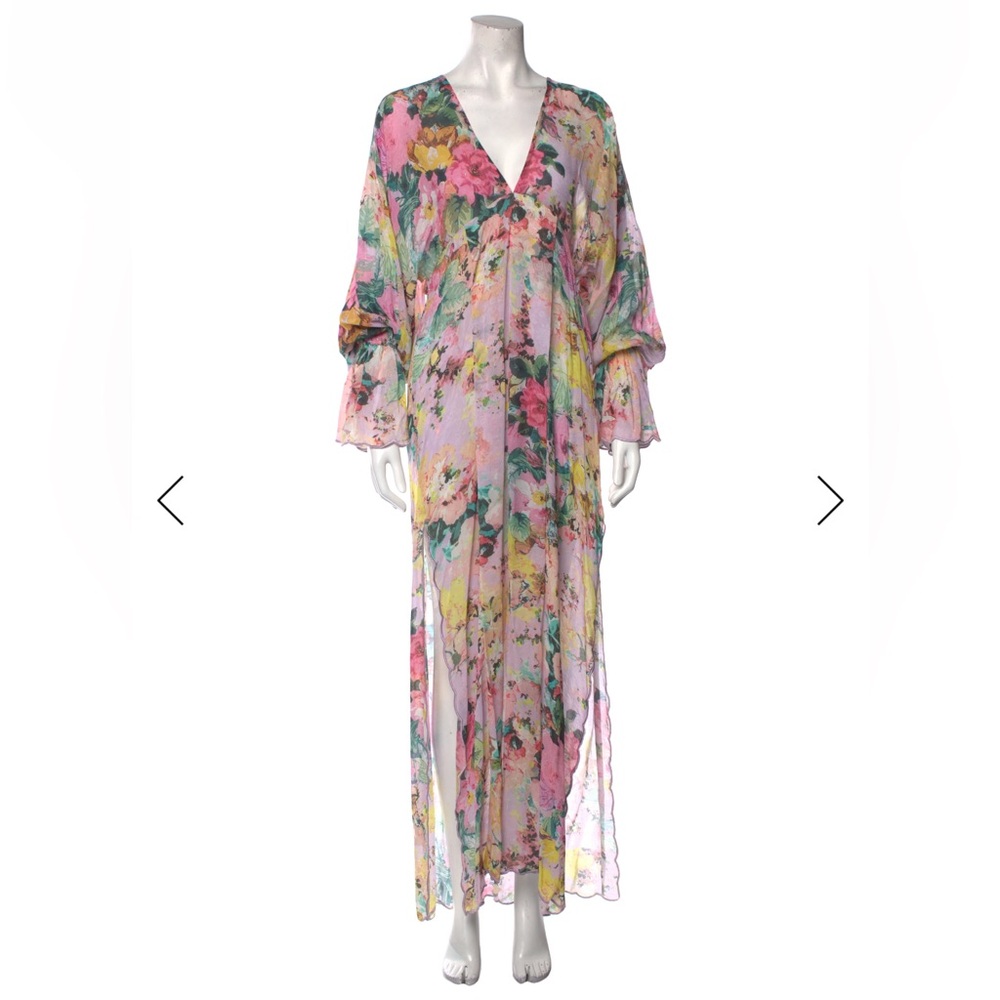 Hemant and Nandita Teien Caftan in Pastel Multicolor Floral Chiffon Dress